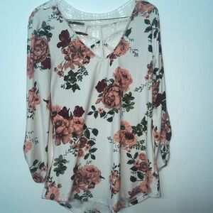 Floral Lace-Back Women's Top in Cream and Rose